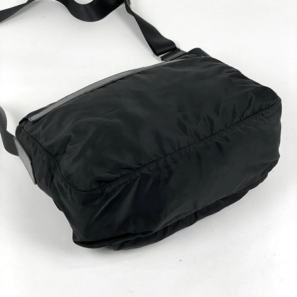 Prada Messenger Nero Bag Plate Logo Black Shoulder